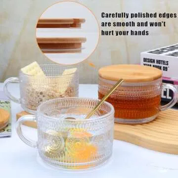 Stylish Vintage Coffee Mug Set with Bamboo Lids and Spoons