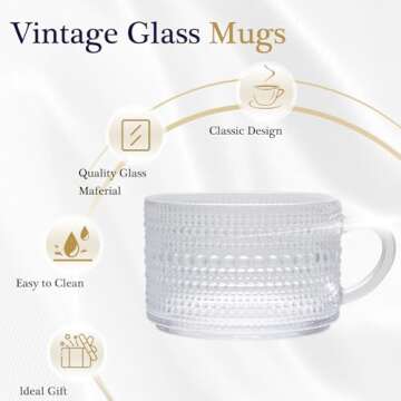 4pcs Overnight Oats Containers with Lids,Vintage Coffee Mugs gifts for women,Glass Cups with Spoons and Bamboo Lids,Great for Coffee, Overnight Oats,Juice. Excellent Choice for Gift Giving,Party