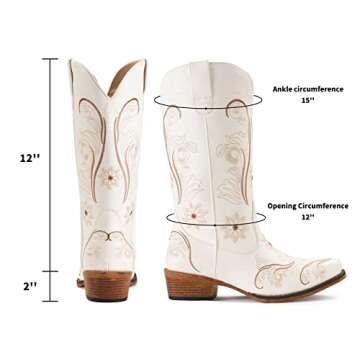 IUV Cowboy Boots For Women Mid Calf Cowgirl Boots Embroidered Pull-On Tabs Snip Toe Boot