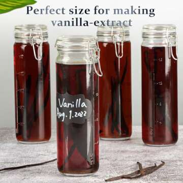 Folinstall 6 Pack 20 oz Tall Glass Jars with Airtight Lids for Vanilla Extract, Leak proof Glass Drinking Bottles(600ml) with Silicone Seal for Water, Juice, Milk, Ice tea