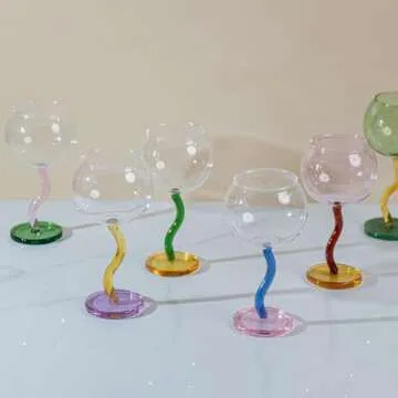 2Pack Colored Wine Glasses Muticolor Wine Glass Stemmed Glassware Fun Goblet Cocktails Glass Colored Crystal Coupe Glasses Hand Blown Crystal Drinking Glasses (Pink&Brown)