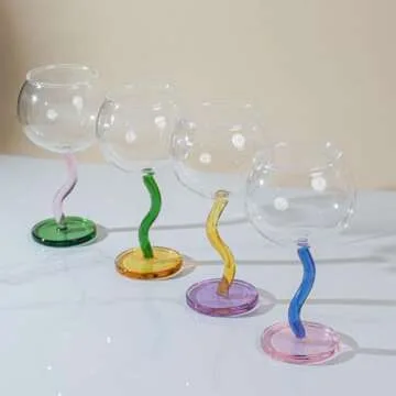 2Pack Colored Wine Glasses Muticolor Wine Glass Stemmed Glassware Fun Goblet Cocktails Glass Colored Crystal Coupe Glasses Hand Blown Crystal Drinking Glasses (Pink&Brown)