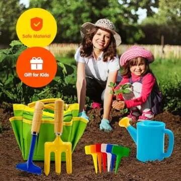 liamasum Kids Gardening Tools Set Includes Toddlers Gardening Gloves, Sturdy Tote Bag, Watering Can, Shovel, Rake, Trowel, Children Apron, Garden Notebook - Easter Gifts for Toddlers