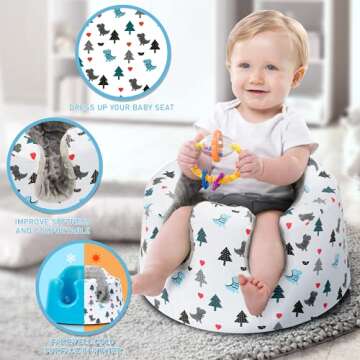 IPOZITO Seat Cover Compatible with Bumbo Seat, Gray Baby Bumbo Seat Cover, Comfortable Bumbo Floor Seat Cover for Baby Girl and Boy, Only Compatible with Bumbo Baby Seat