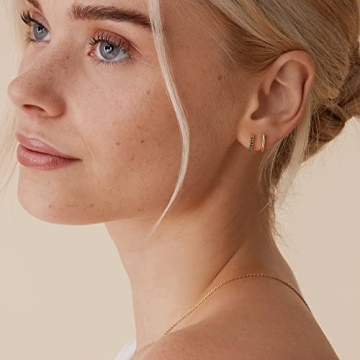 PAVOI 14K Gold Huggie Earrings for Women - Green CZ