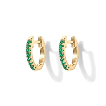 PAVOI 14K Gold Huggie Earrings for Women - Green CZ