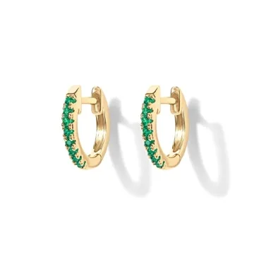 PAVOI 14K Gold Huggie Earrings for Women - Green CZ