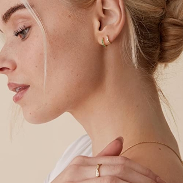 PAVOI 14K Gold Huggie Earrings for Women - Green CZ