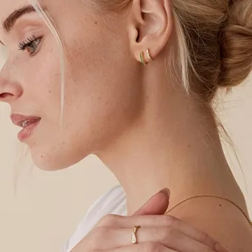 PAVOI 14K Gold Huggie Earrings for Women - Green CZ