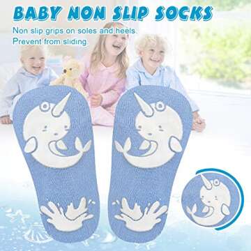 Baby Girl & Boy Ankle Cotton Socks with Non Slip Grip for Infant, Toddler, Newborn, Strip, 3-5 T Kids, 6 Pairs, Gray Blue, Cute Lions Pattern