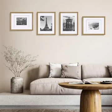 Egofine 11x14 Picture Frames 4 Pack Display Pictures 5x7/8x10 with Mat or 11x14 Without Mat Made of Solid Wood Covered by Plexiglass for Table Top Display and Wall Mounting Photo Frame, Light Brown