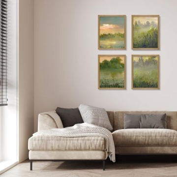 Egofine 11x14 Picture Frames 4 Pack Display Pictures 5x7/8x10 with Mat or 11x14 Without Mat Made of Solid Wood Covered by Plexiglass for Table Top Display and Wall Mounting Photo Frame, Light Brown