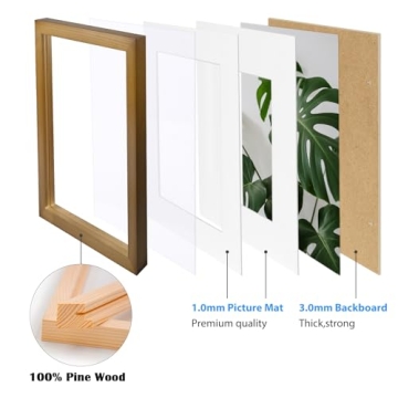 Egofine 11x14 Picture Frames 4 Pack Display Pictures 5x7/8x10 with Mat or 11x14 Without Mat Made of Solid Wood Covered by Plexiglass for Table Top Display and Wall Mounting Photo Frame, Light Brown