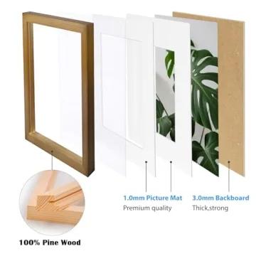 Egofine 11x14 Picture Frames 4 Pack Display Pictures 5x7/8x10 with Mat or 11x14 Without Mat Made of Solid Wood Covered by Plexiglass for Table Top Display and Wall Mounting Photo Frame, Light Brown
