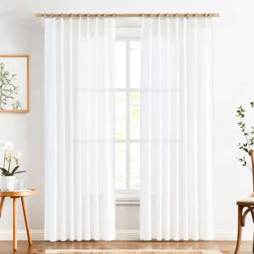 jinchan Pinch Pleated Linen Blend Curtains for Living Room, 84 Inches Long White Curtains, Linen Far...