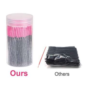 Cuttte 100pcs Disposable Mascara Brushes Wands with Container, Crystal Eyelash Spoolie Brushes for Eyelash Extensions and Mascara Use