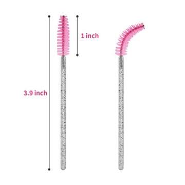 Cuttte 100pcs Disposable Mascara Brushes Wands with Container, Crystal Eyelash Spoolie Brushes for Eyelash Extensions and Mascara Use