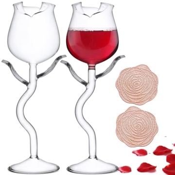 INFTYLE Rose Cocktail Glass Wine Goblet Glasses Flower Drinkware Set of 2, Crystal Champagne Flutes ...