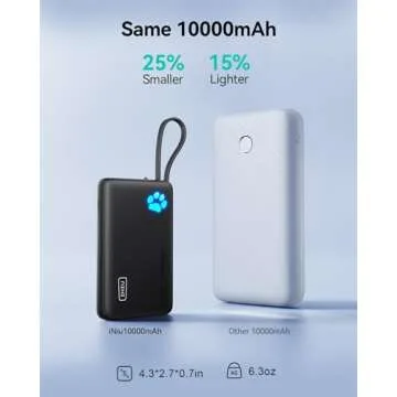 INIU Portable Charger, Slim 45W 10000mAh Power Bank with Build in USB-C Cable for Travel, Fast Charging USB C in&Out Battery Pack, External Phone Charger for iPhone 16 15 Samsung S22 S21 Google etc
