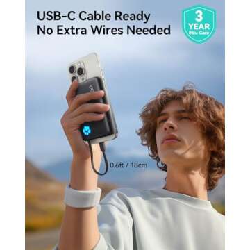 INIU Portable Charger, Slim 45W 10000mAh Power Bank with Build in USB-C Cable for Travel, Fast Charging USB C in&Out Battery Pack, External Phone Charger for iPhone 16 15 Samsung S22 S21 Google etc