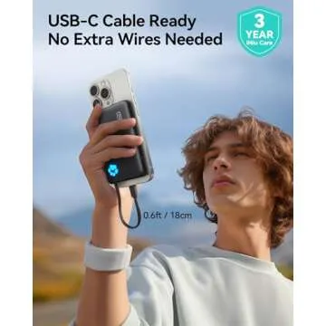 INIU Portable Charger, Slim 45W 10000mAh Power Bank with Build in USB-C Cable for Travel, Fast Charging USB C in&Out Battery Pack, External Phone Charger for iPhone 16 15 Samsung S22 S21 Google etc