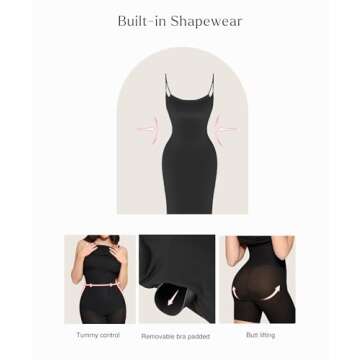 Popilush Cocktail Dress - Summer Dresses for Women 2025 - Spaghetti Straps Shapewear Mini Dress Party Club Going Out Bodycon Black