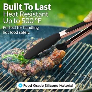 Zulay Stainless Steel Kitchen Tongs with Silicone Tips - Set of 2 (9” & 12”) Locking Cooking Ton...