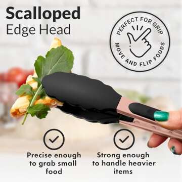 Zulay Stainless Steel Kitchen Tongs with Silicone Tips - Set of 2 (9” & 12”) Locking Cooking Tongs with Non-Slip Grip - Heat Resistant, BBQ Food Tongs for Non-Stick Cooking Pans (Rose Gold/Black)