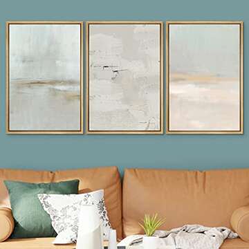SIGNWIN Framed Canvas Print Wall Art Set Pastel Grunge Watercolor Landscape Shapes Abstract Illustra...