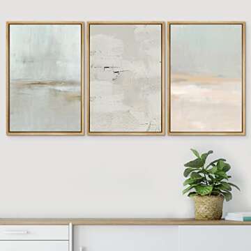 SIGNWIN Framed Canvas Print Wall Art Set Pastel Grunge Watercolor Landscape Shapes Abstract Illustrations Modern Art Decorative Nordic Chic Calm for Living Room, Bedroom, Office - 16"x24"x3 Natural