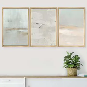 SIGNWIN Framed Canvas Print Wall Art Set Pastel Grunge Watercolor Landscape Shapes Abstract Illustrations Modern Art Decorative Nordic Chic Calm for Living Room, Bedroom, Office - 16"x24"x3 Natural