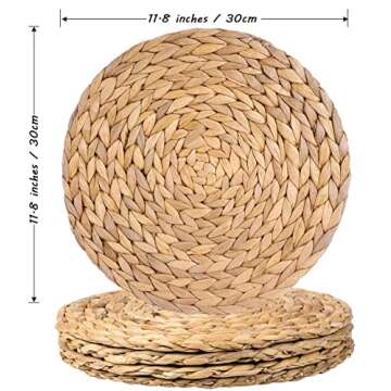 WENFOME 6 Pack Woven Placemats,11.8 inches Round Plate Chargers Natural Wicker Placemats Water Hyaci...