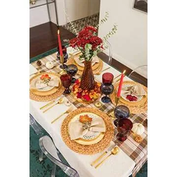 WENFOME 6 Pack Woven Placemats,11.8 inches Round Plate Chargers Natural Wicker Placemats Water Hyacinth Straw Braided Tablemats Rattan Tablemats Rustic Weave Placemats for Dining Table