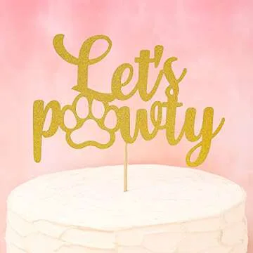 Gold Let's Pawty Cake Topper - Pet Dog Birthday Cake Decoration, Puppy Boys Girls Birthday Party Cak...