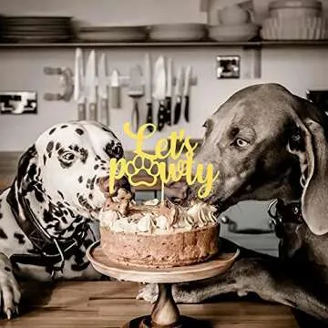 Gold Let's Pawty Cake Topper - Pet Dog Birthday Cake Decoration, Puppy Boys Girls Birthday Party Cake Decoration Supplies, Gold Glitter Dog Theme Birthday Lets Pawty Cake Topper
