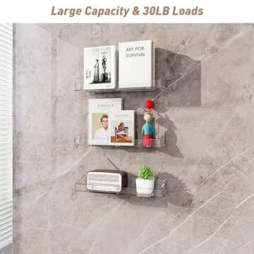 Clear Acrylic Shelves for Wall Storage, 3PCS 15" Floating Shelves Wall Mounted, Kids Bookshelf, Display Ledge for Bedroom, Living Room, Bathroom, Kitchen,
