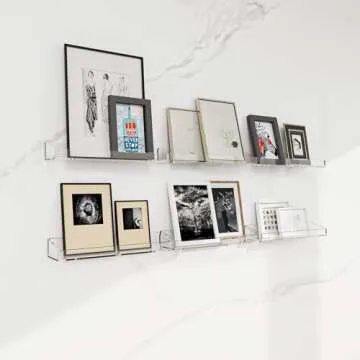 Clear Acrylic Shelves for Wall Storage, 3PCS 15" Floating Shelves Wall Mounted, Kids Bookshelf, Display Ledge for Bedroom, Living Room, Bathroom, Kitchen,