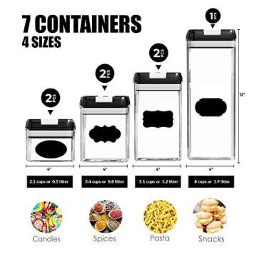 Airtight Food Storage Container Set-7 Piece Set Clear Plastic Canisters For Cereal, Flour with Easy ...
