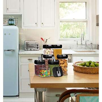 Airtight Food Storage Container Set-7 Piece Set Clear Plastic Canisters For Cereal, Flour with Easy Lock Lids, for Kitchen Pantry Organization and Storage, Include Labels and Marker (Black)