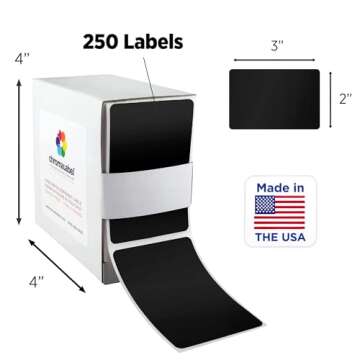 ChromaLabel 2 x 3 inch Permanent Color Code Rectangle Labels, 250 Labels per Dispenser Box, Black