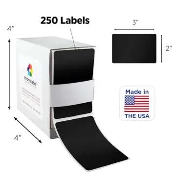 ChromaLabel 2 x 3 inch Permanent Color Code Rectangle Labels, 250 Labels per Dispenser Box, Black