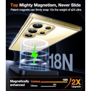 TORRAS Magnetic Shockproof for Samsung Galaxy S24 Ultra Case, [18N Mighty Magnetic] [12FT Military Grade Drop Tested] [Compatible with MagSafe] Protective Slim Case for Samsung S24 Ultra Case, Clear