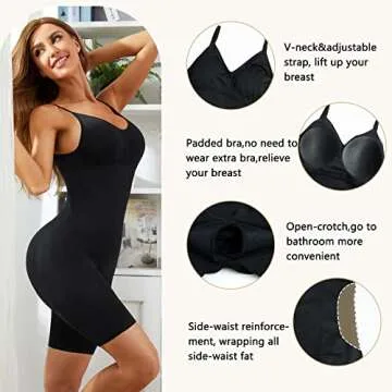 JOSERGO Seamless Shapewear Bodysuit for Women Tummy Control Body Shaper Butt lifting Fajas Colombianas with Built in Bra (Black, XS-S)