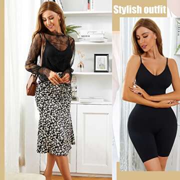 JOSERGO Seamless Shapewear Bodysuit for Women Tummy Control Body Shaper Butt lifting Fajas Colombianas with Built in Bra (Black, XS-S)