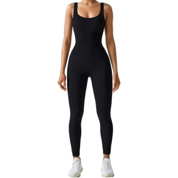 AURUZA Jumpsuit for Women Workout Seamless Jumpsuit Yoga Ribbed One Piece Tank Tops Rompers Sleevele...