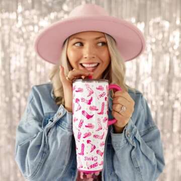 Swig Life 40oz Mega Mug, 40 oz Tumbler with Handle and Straw, Cup Holder Friendly, Dishwasher Safe, Extra Large Insulated Tumbler, Stainless Steel (Let's Go Girls)