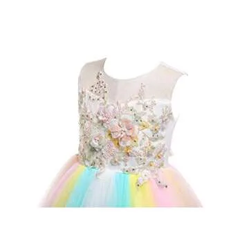 Weileenice Ivory Flower Girl Dress Pastel Tulle 3D Embroidery Beads Easter Rainbow Toddler Fancy Pag...