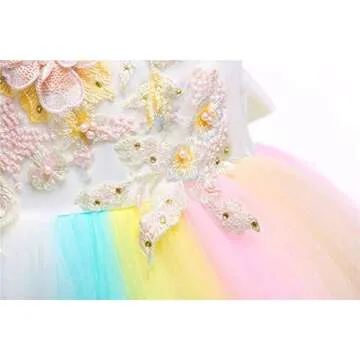 Weileenice Ivory Flower Girl Dress Pastel Tulle 3D Embroidery Beads Easter Rainbow Toddler Fancy Pageant Wedding Party Lace Bridesmaid Prom Formal Ball Gown 2 3 Kids Princess Holiday Birthday Dresses