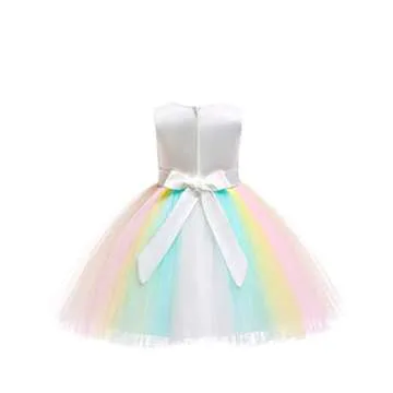 Weileenice Ivory Flower Girl Dress Pastel Tulle 3D Embroidery Beads Easter Rainbow Toddler Fancy Pageant Wedding Party Lace Bridesmaid Prom Formal Ball Gown 2 3 Kids Princess Holiday Birthday Dresses