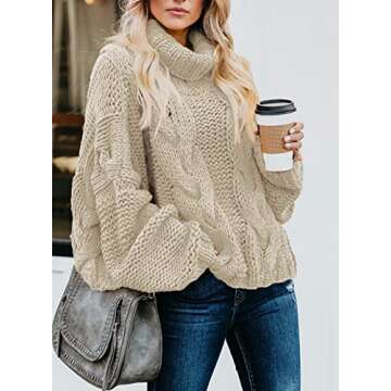 Asvivid Turtleneck Sweater for Women - Stylish Chunky Knit Pullover for Fall 2022
